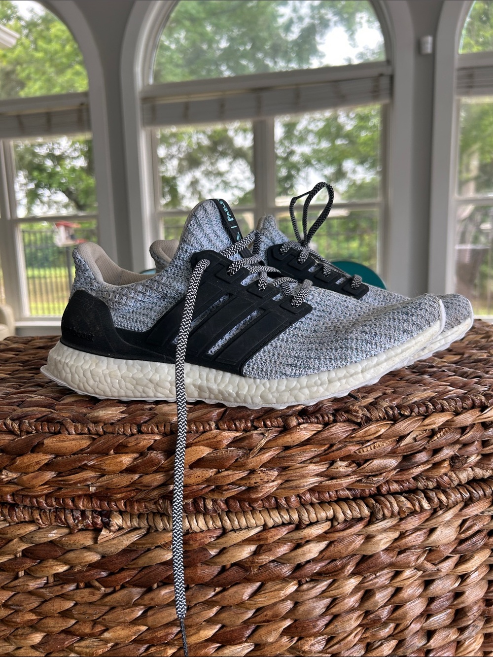 Adidas Ultra Boost Grey Knit Running Shoes with Black Cage  women’s size 10
